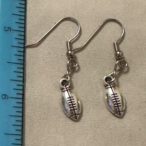 2/$15 Handmade – NWOT – Silver tone hook earrings with football dangle - Picture 3 of 3